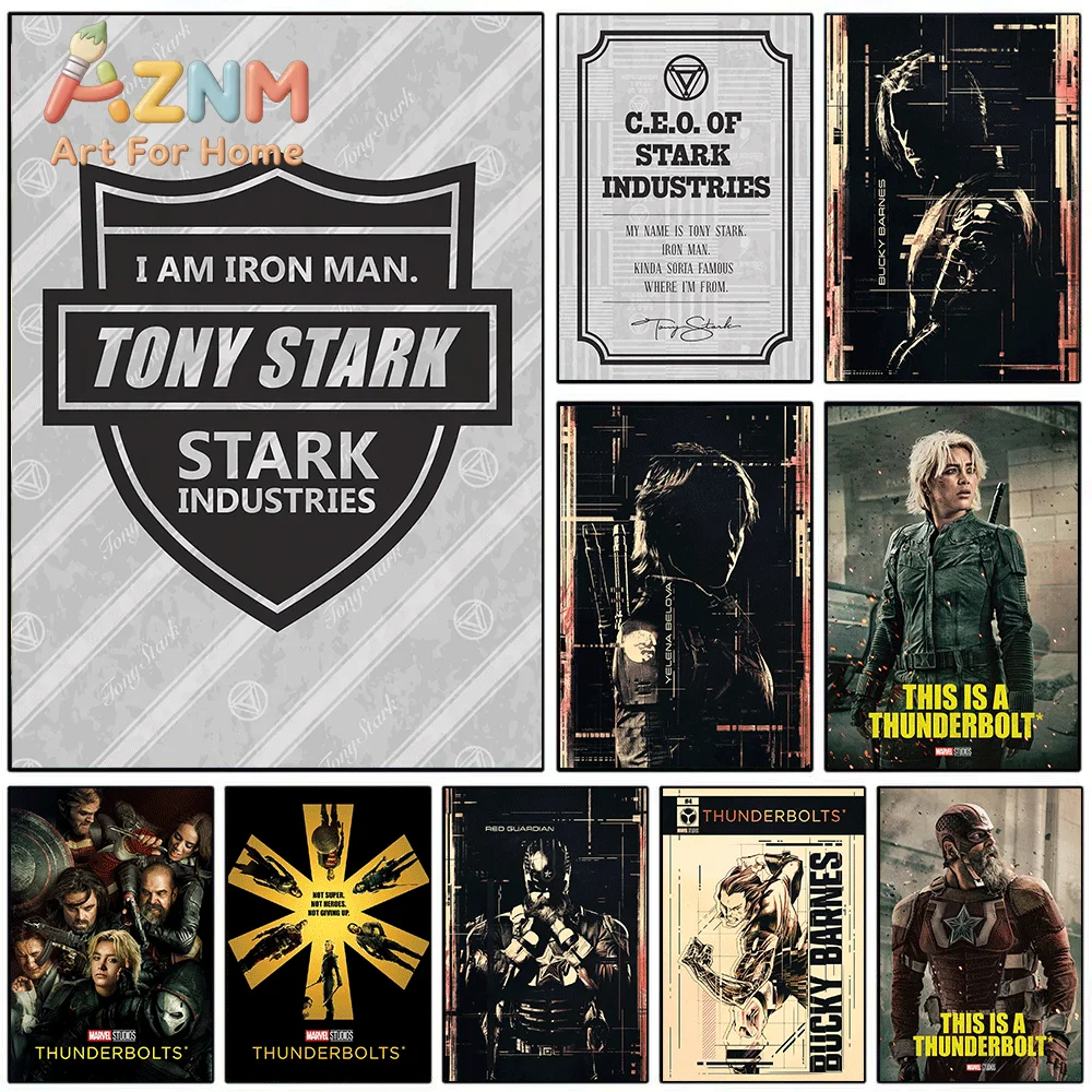 AZNM Iron Man Tony Stark Thunderbolts Canvas Wall Art Unframed Print Home Bedroom Decor Poster Marvel Superhero Fans Wall Deco