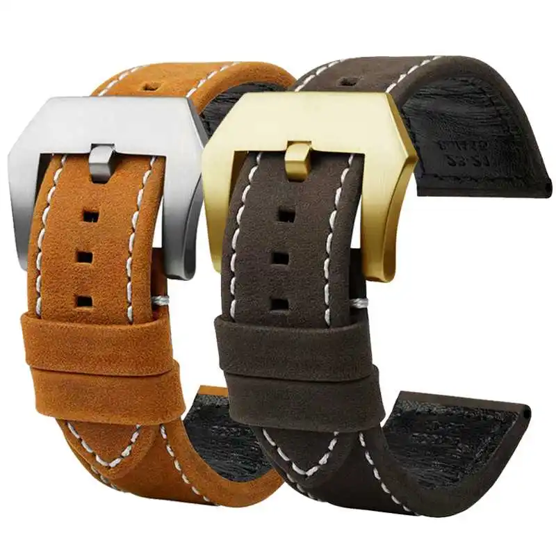 สายนาฬิกาหนังวินเทจ23มม. สำหรับ Casio ผู้ชาย PRW-6900Y ชุด PRW6800ย้อนยุคสายรัดข้อมือสีดำสีน้ำตาล