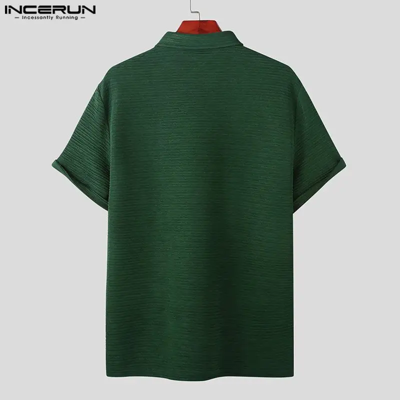 INCERUN-Tops de estilo coreano para hombre, blusa informal de manga corta con cuello de solapa, a la moda, S-5XL, 2024