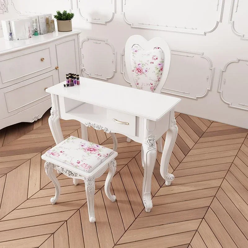 Creative Painted Nail Tables for Nail Salon Solid Wood Double Elegant Pattern Manicure European Unique for Bedroom