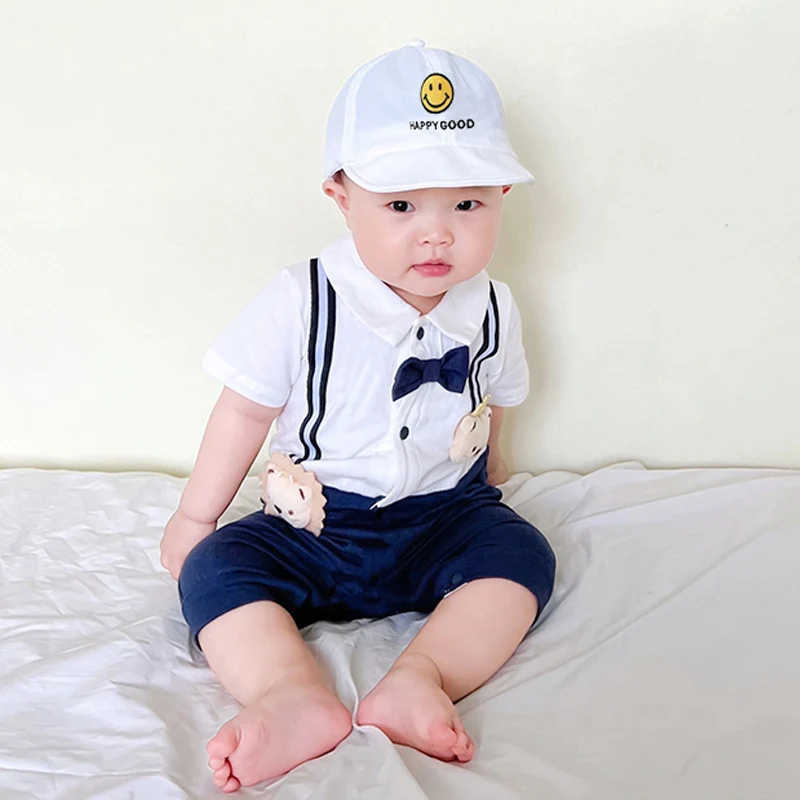 Baby birthday dress, fake suspenders, one-piece harem, male and female baby, baby 100-day-old clothes, summer new style