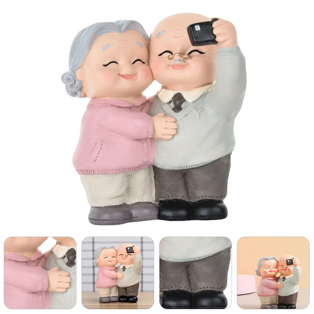 Old Man Granny Ornaments Valentine's Day Cake Resin Figurine Grandparents Figure The Gift Grandma Statue Bride Decorations