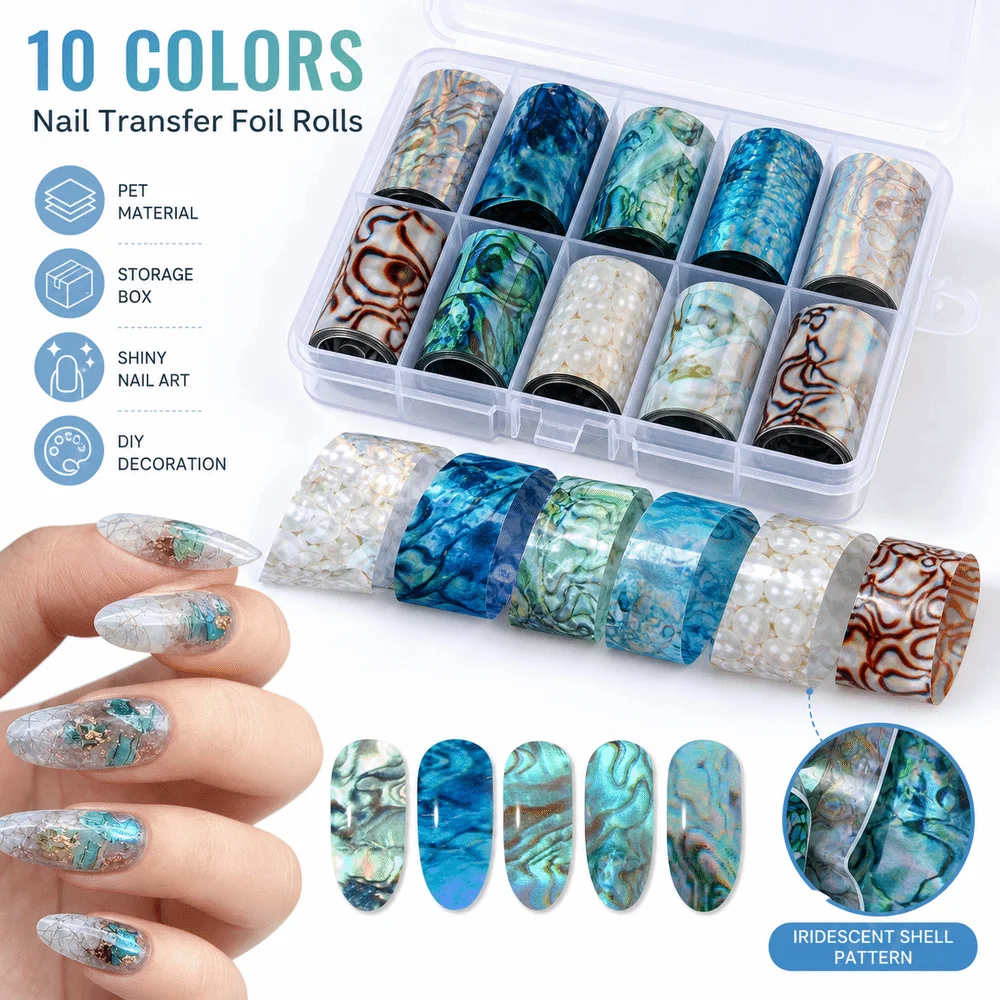 PET Nail Transfer Foil Starry Sky Pattern Shell Pattern Nail Foil Stickers DIY Nail Art Multicolor Manicure Transfer Stickers