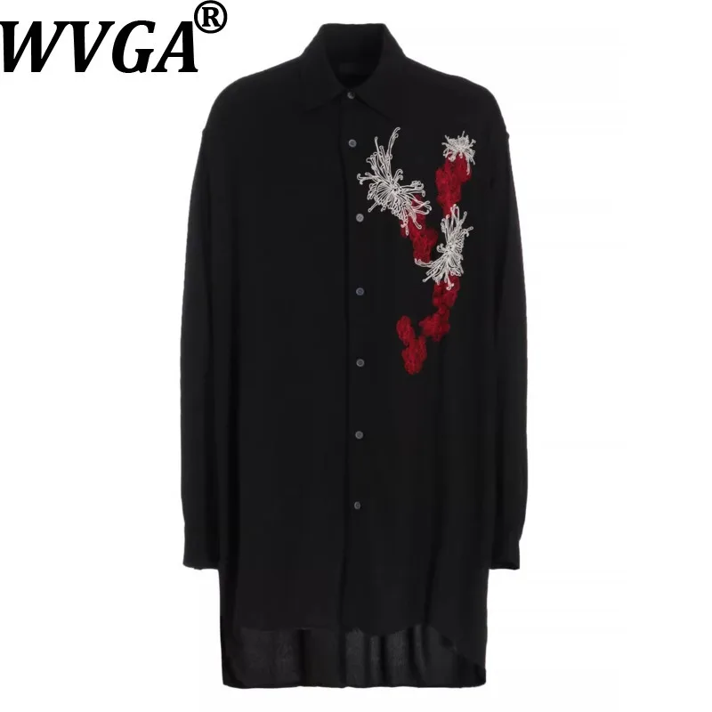 

WVGA Spring New Men Tide Yamamoto Style Dark-toned Pattern Embroidered Trendy Long Sleeve Shirt Niche Chic Casual Top Ins W20129