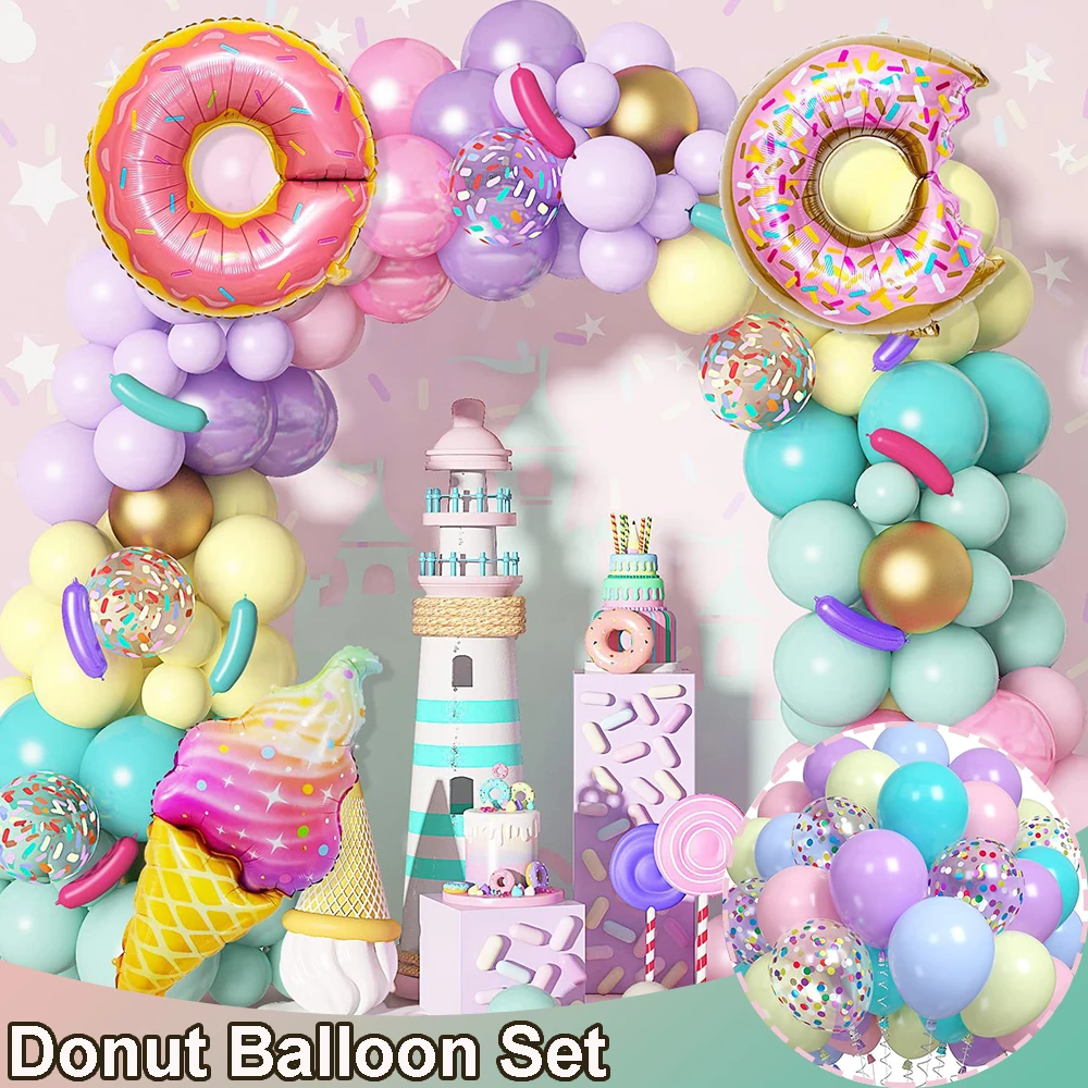 

Donut Ice Cream Balloons Arch Set Colorful Confetti Globos Birthday Party Supplies Baby Shower Decoration Aluminum Foil Balloons
