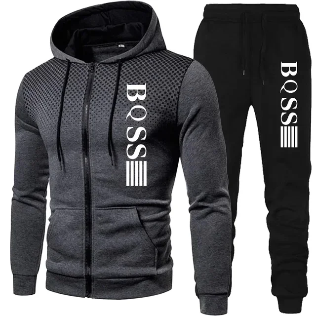 2024 New Men's Autumn Winter Sets Zipper Hoodie+Pants Pieces Casual Tracksuit Male Sportswear Brand Clothing Sweat Suit