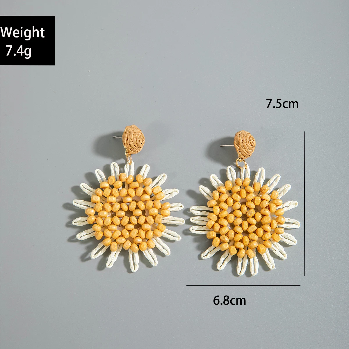 Tocona Fashion Personality Lafite Grass Flower Imitation Sunflower Pendant Earrings Suitable for Girls' Ball Party Gifts