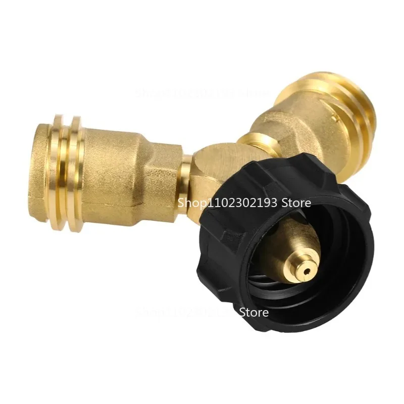 Outdoor Camping Hiking Stove Adaptor Propane Tank Y-Splitter Adapter Two Furnace Connector Way LPG Adapter Tee Connector