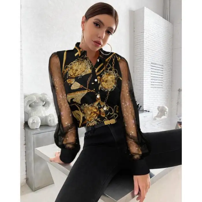 Rocwickline New Summer and Autumn Women's Ball Shirt Sexy & Club Celebrities Accessible Luxury Lace Lantern Sleeve Vintage Shirt