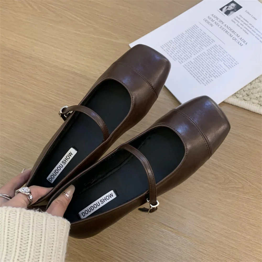 المألوف الفرنسية الرجعية ساحة تو ماري جين أحذية للنساء ربيع 2025 جديد خط واحد شقة القاع قطع الضحلة أحذية نسائية #2