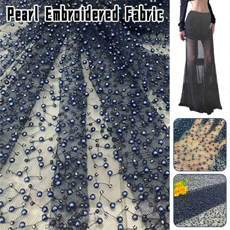 

Pearl Sequin Loose Bead Fabric Luxury Embroidery Material DIY Handmade Dress High Quality Handmade Pearl Beads Mesh Cloth