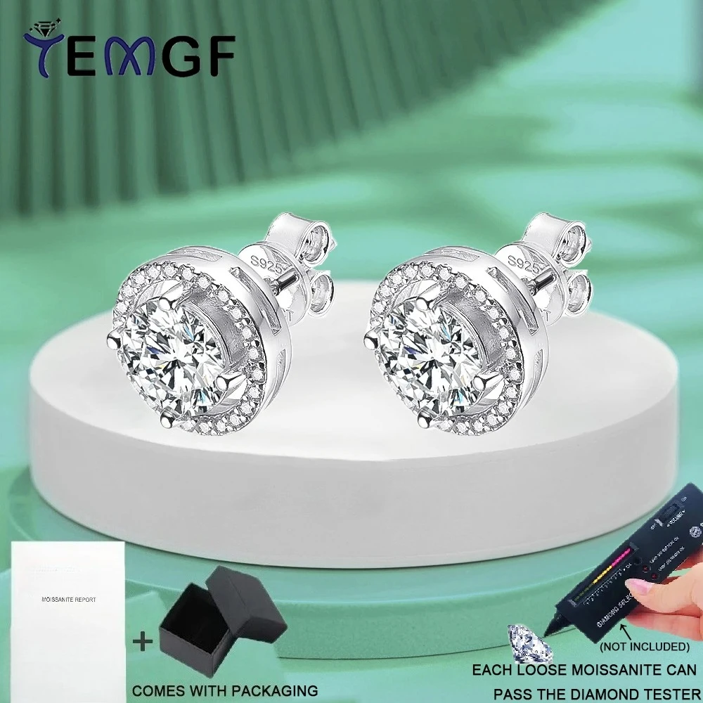 

Женские серьги-гвоздики TEMGF из 100% стерлингового серебра 925 пробы с муассанитом цвета D, элегантные сверкающие ювелирные изделия, сертификация GRA