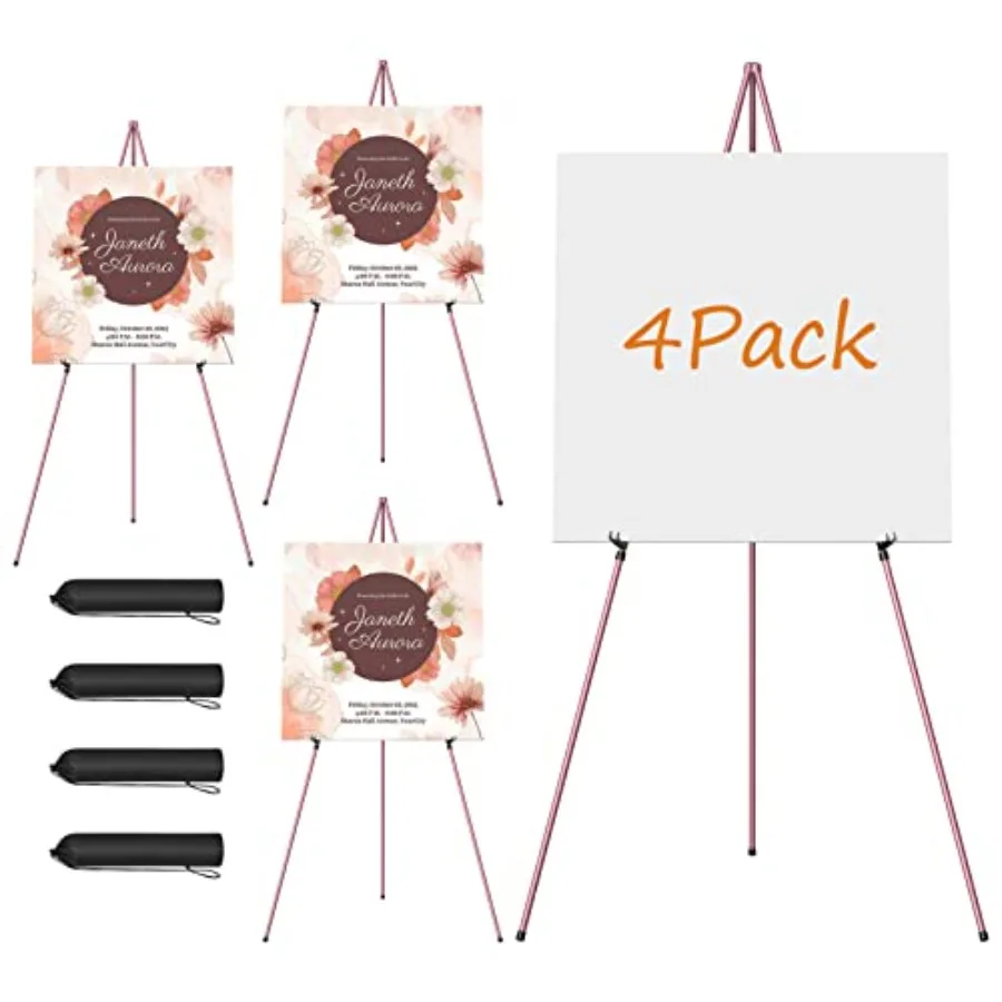 

Мольберт-стойка для демонстрации, 63 дюйма, портативный, легкий, металлический, для рисования на холсте, для свадебных табличек, 4 штуки, розовый