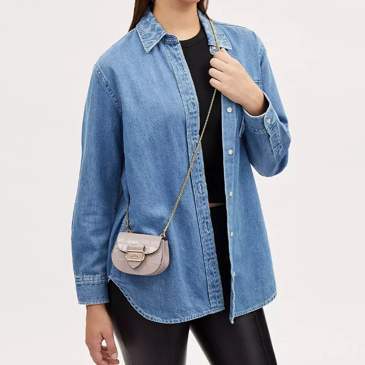COACH Morgan Crocodile Embossed Leather One Shoulder Crossbody Card Holder Women's Gray Birch CN379-IMC2J