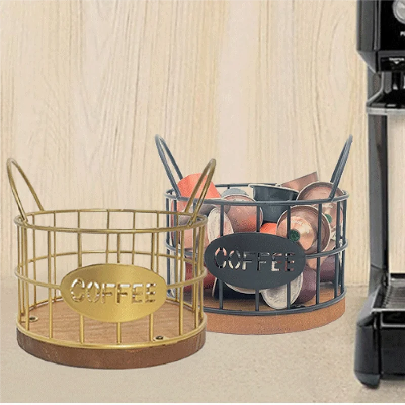 B83B-Wooden Coffee Capsule Organizer Kitchen Countertop Storage Basket With Base Counter K Cup Holder Fruit Nuts For Bar