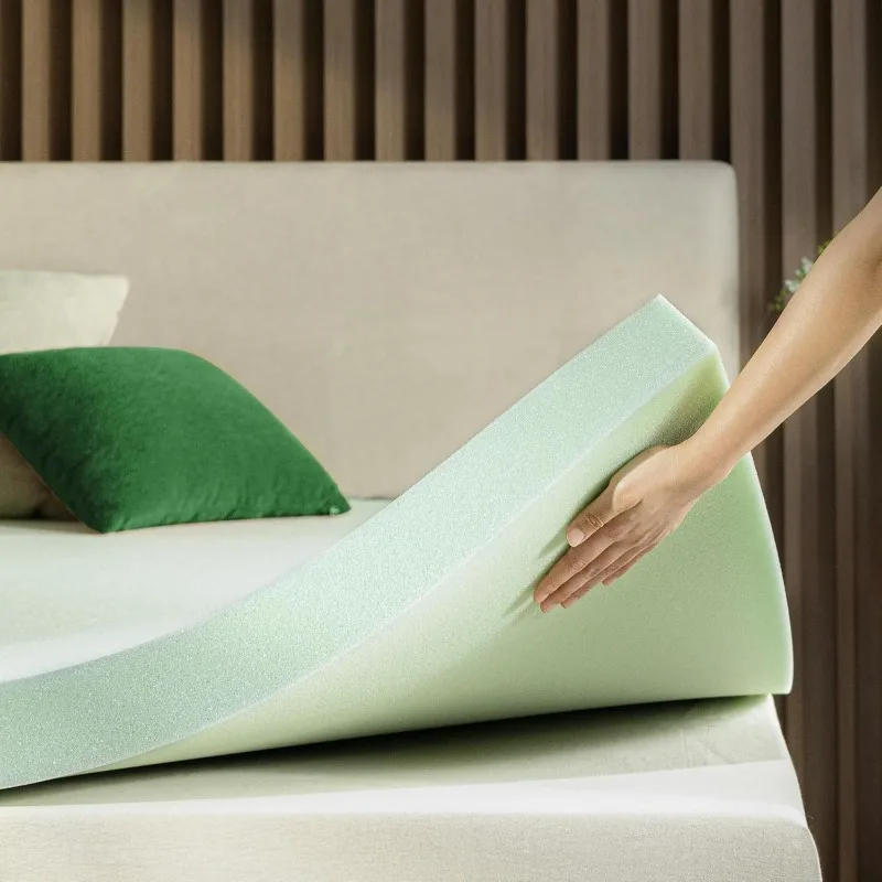 3 Inch Green Tea Memory Foam Mattress Topper, Smaller, More Convenient WonderBox Packaging, Pressure-Relieving Layers