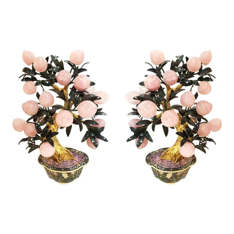 High Quality Rose Quartz Bonsai Reiki Crystal Lucky Peach Tree Gift money tree pink quartz