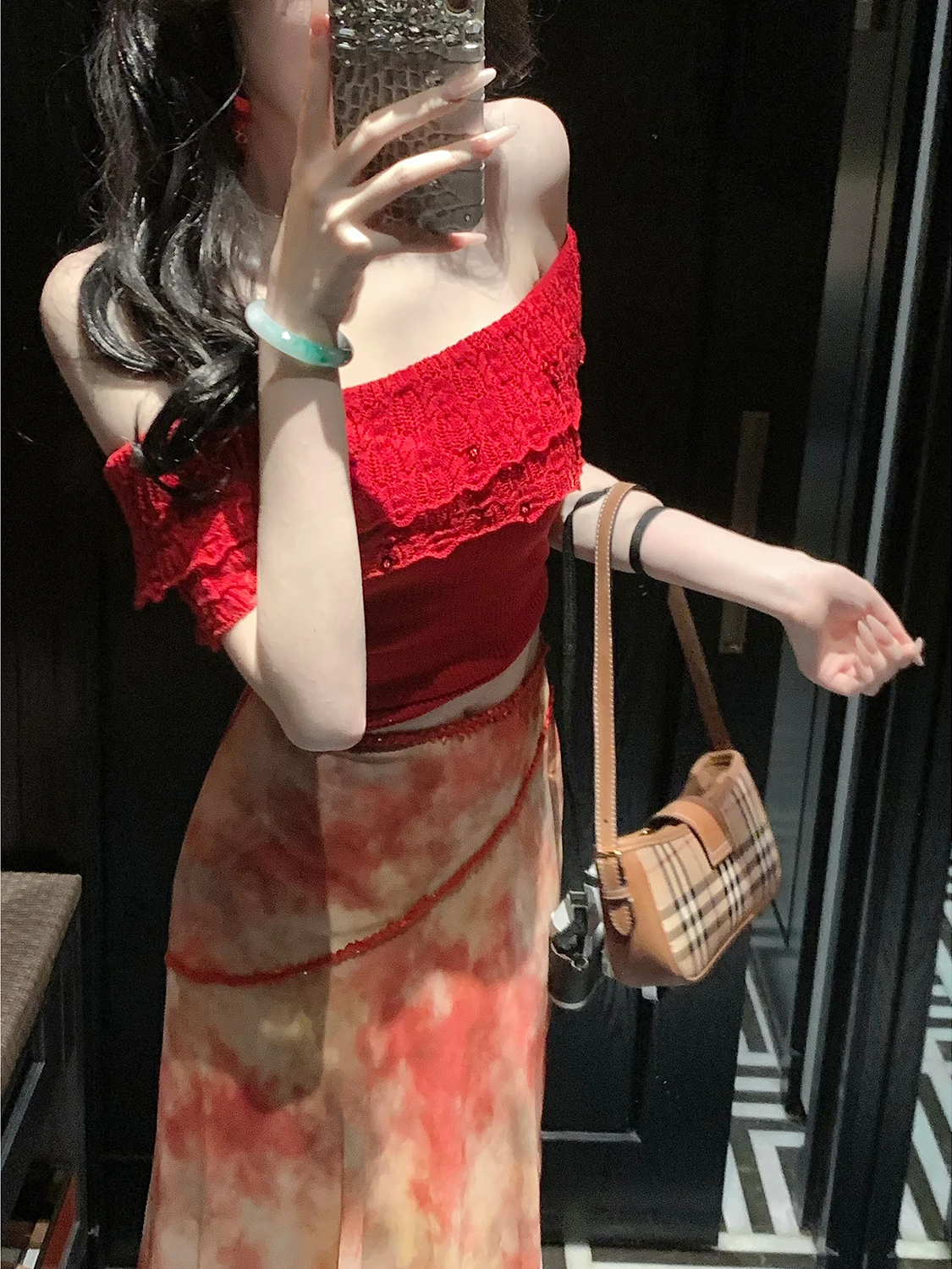 High Waist Long Draped Water Ink Diffusion Fish Tail Half Skirt Gentle Style Syqiao Summer Collection Polyester Fiber Zipper ...