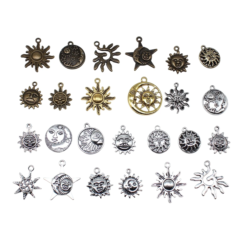 10pcs Antique Bronze Silver Color Sun Charms Pendant Jewelry Metal Alloy Jewelry Marking Sun Charms For Jewelry Making