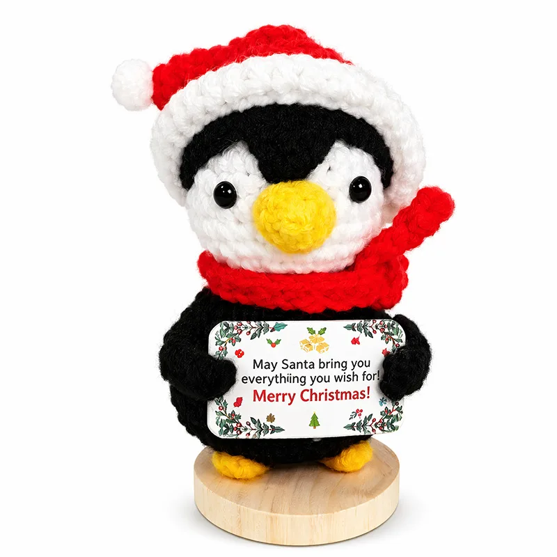 New Crochet Positive Energy Penguin Dolls Home Decoration Mini Pocket Hug Handwoven Knitted Penguin Desktop Christmas Gifts