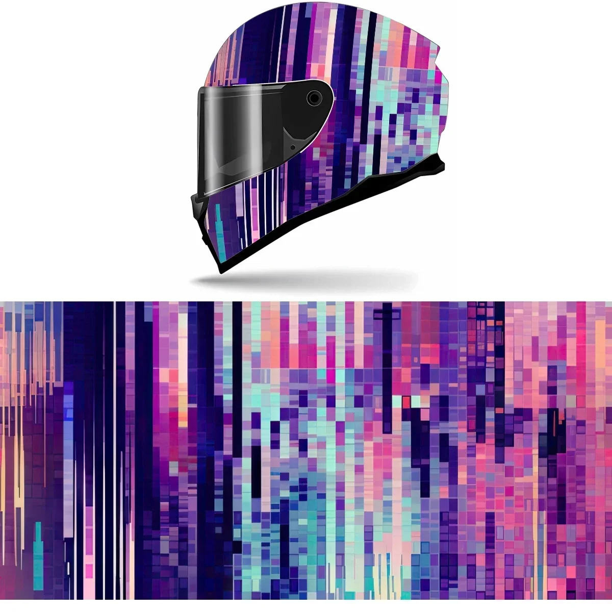 Adesivo de Vinil para Capacete de Motocicleta com Arte Abstrata Glitch, Gráfico de Corrida e Decoração Completa