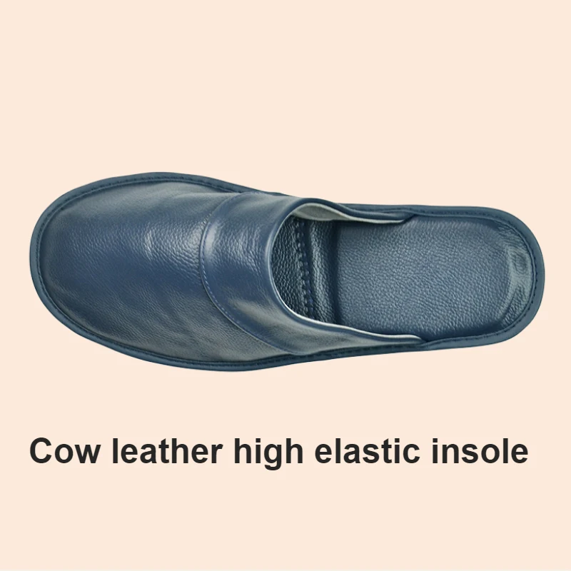 Genuine Cow Leather Slippers Homes in indoor slipper Spring Autumn summer men women elderly non-slip casual single Slides shoes