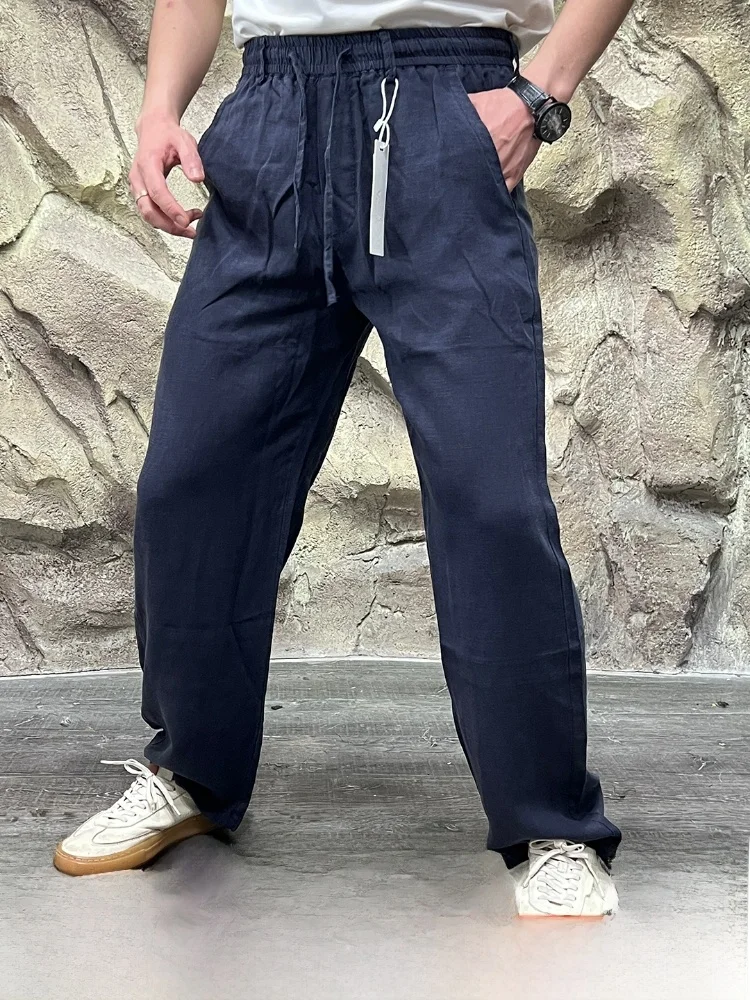

Linen Silk Casual Pants Breathable High End Busin Casual Wear Straight Leg Loose Fit Summer Season Basic Color