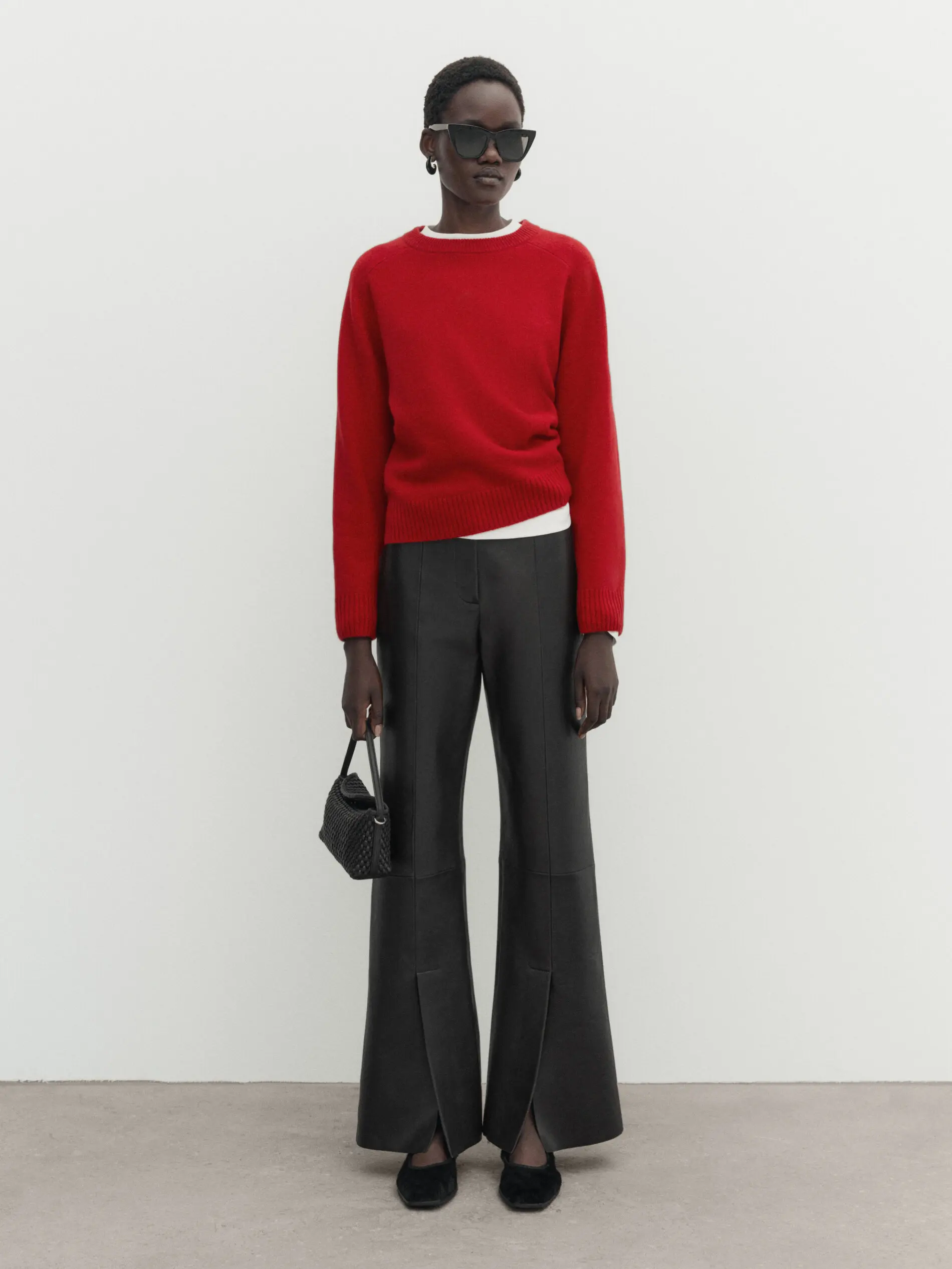 Ethereal MD 2025 massidutti spring new style of Casual minimalist red bright wool blend crew-neck sweater