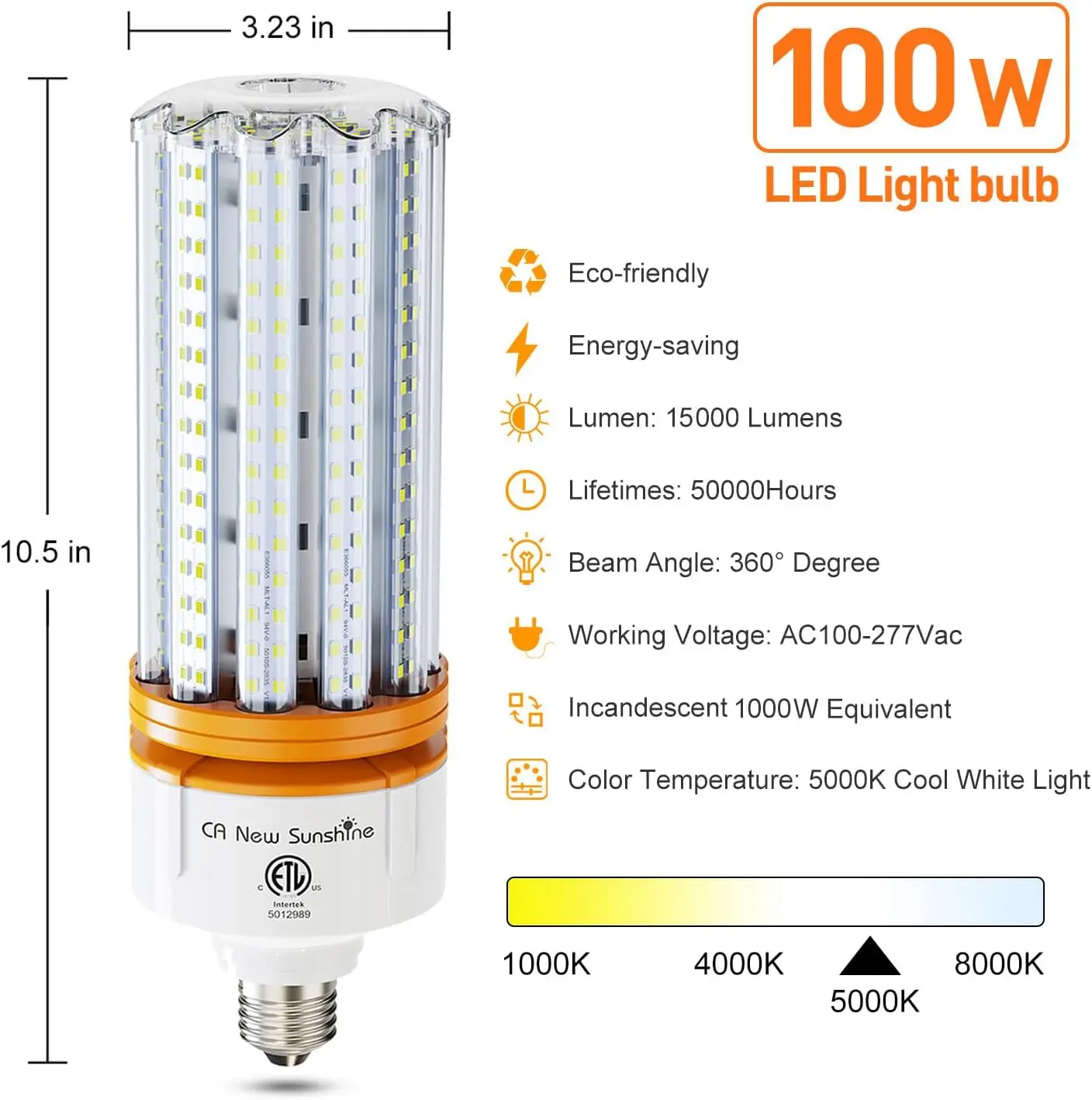 1000W Equivalent LED Corn Light Bulb, 100W Led Corn Bulb 5000K Daylight White,High Bay Lighting 15000 Lumen, E26/E39 Base