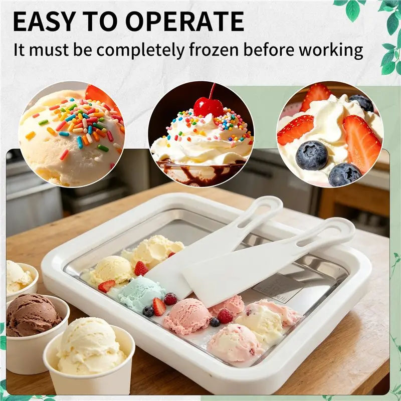 A66T-Ice Cream Frozen Yogurt Machine Great For Making Ice Cream, Fruit Shakes, Smoothies Quick Cooling Tray With Two Scrapers
