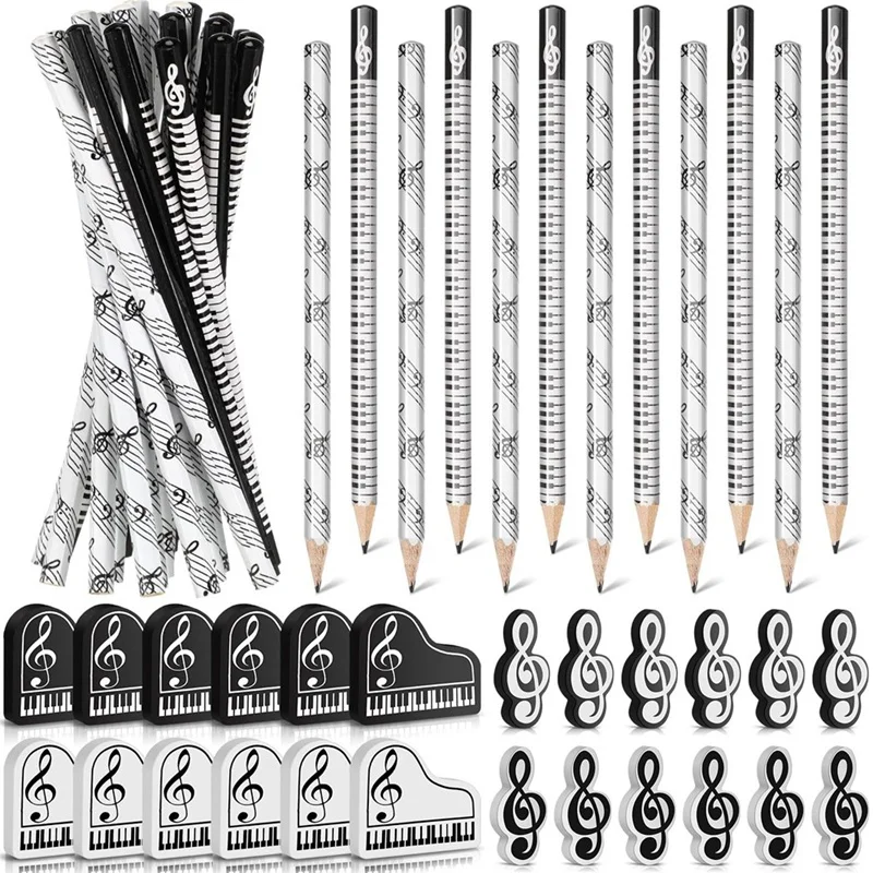 Music Pencils Music Note Pencil With Music Themed Erasers Wood Pencils Bulk Keyboard Fun Pencils Erasers Gift