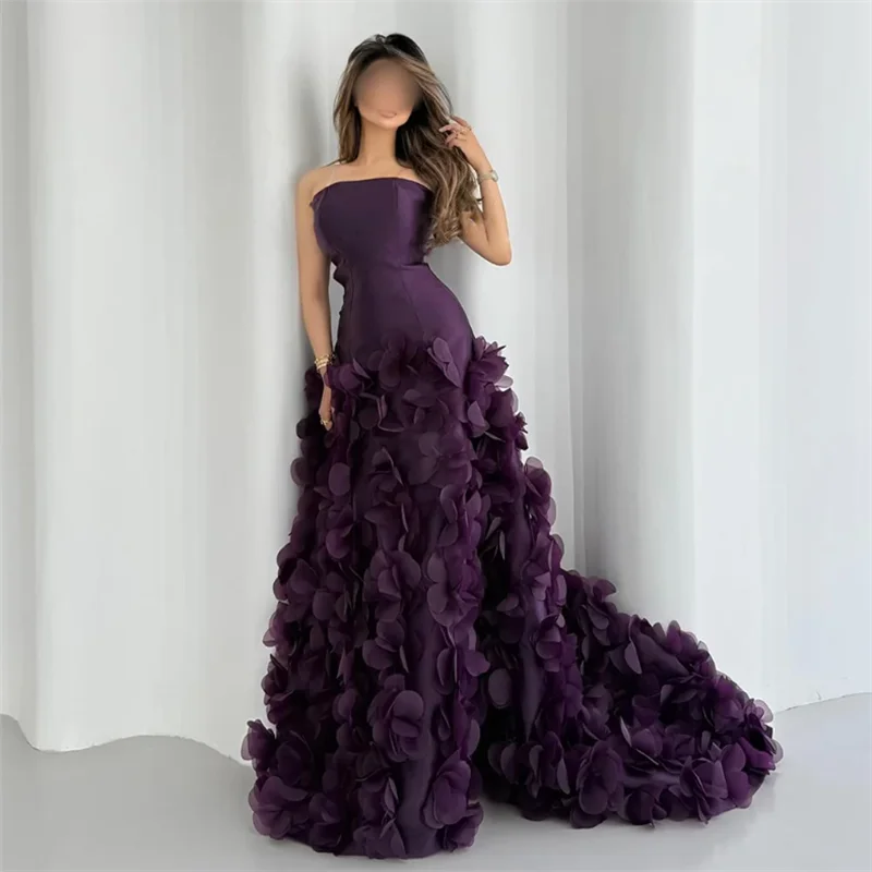 Abito da sera arabo saud فساتmaveraات Personalizzato senza spalline senza maniche Fiori fatti a mano Sweep Train Abito da ballo arabo