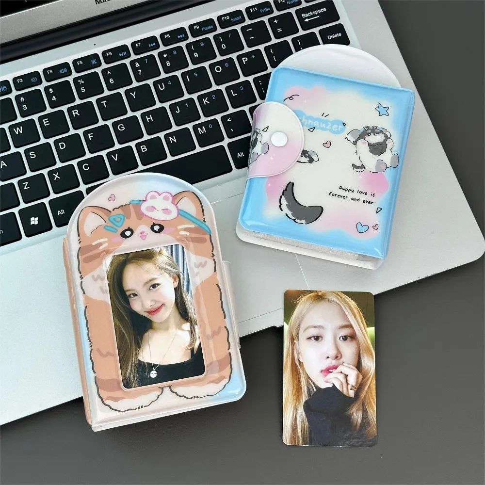 Kawaii 3 Inch Photo Album 32 Sleeves PVC Card Album Lovely Puppy Kitten Photocard Album Girls