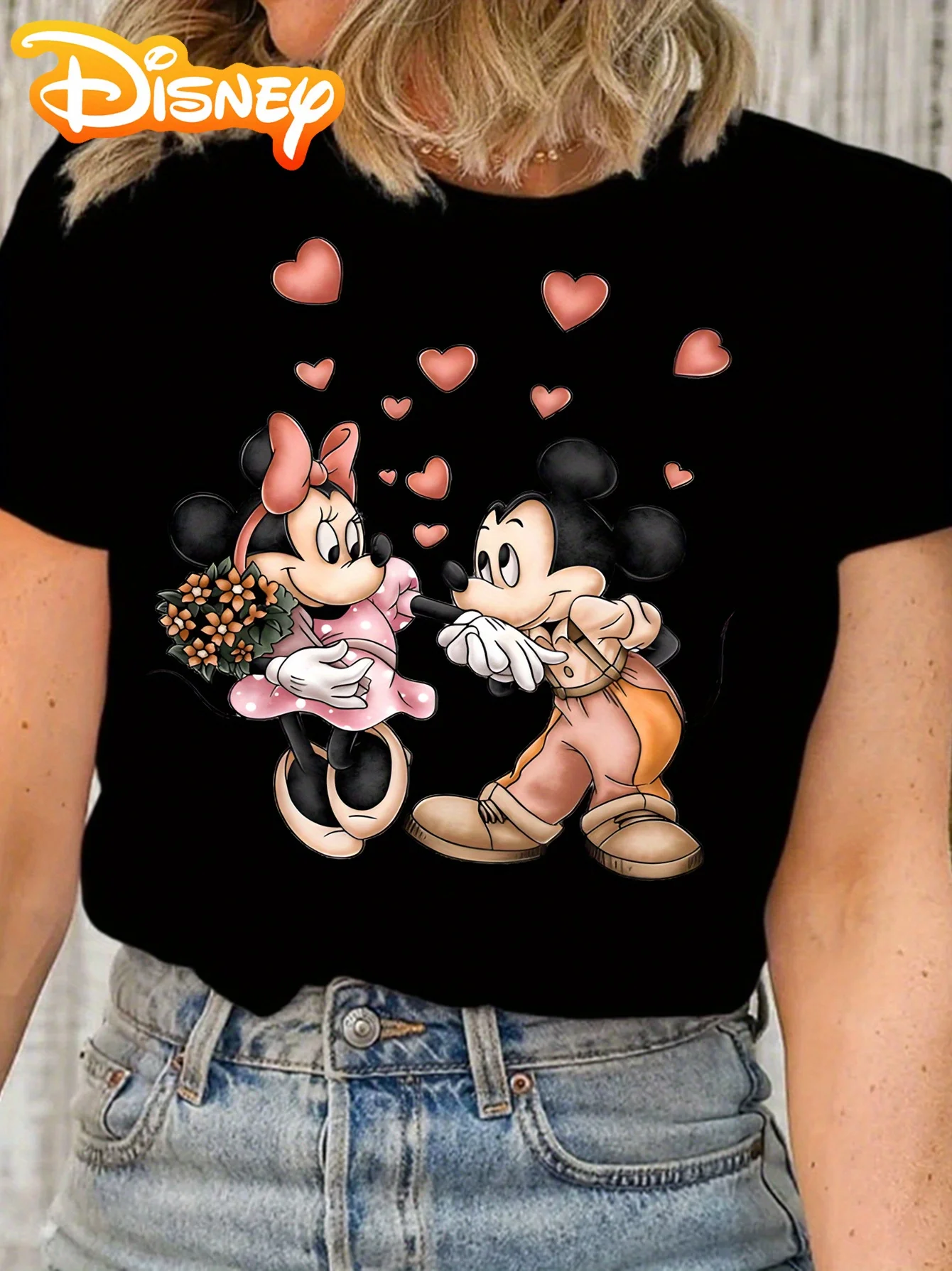

Disney Mickey and Minnie Love T-shirt, White, Perfect Match for Summer, Casual and Cute, Fashionable, Cool