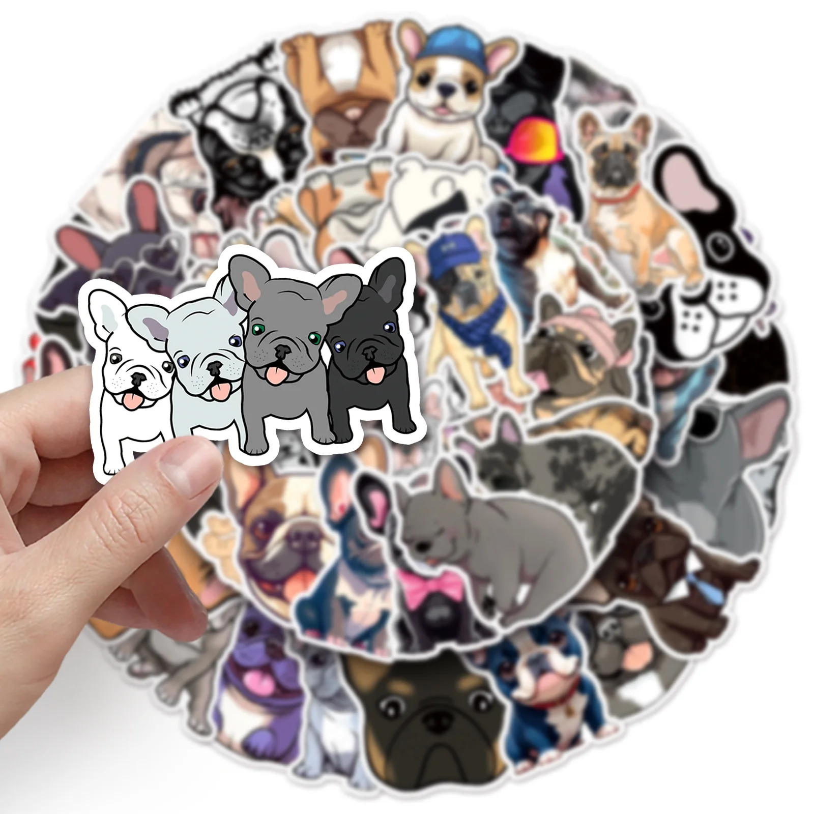 50 Stück Niedliche Cartoon Französische Bulldoggen Tier-Aufkleber DIY Handy Laptop Gepäck Skateboard Gitarre Graffiti-Sticker Lustiges Geschenk