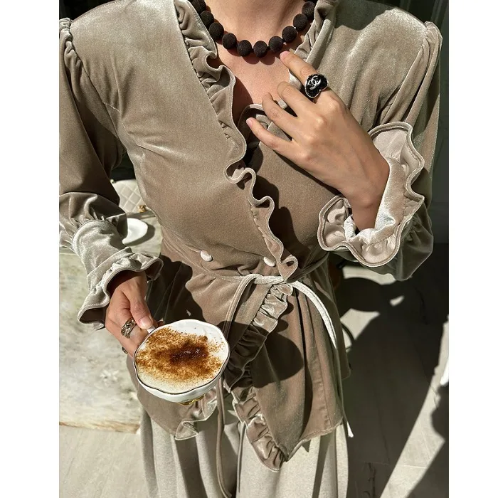 Sweter damski Ele Velvet Top, uniwersalny, modny, w stylu koreańskim, odpowiedni na każdą porę roku i do różnych okazji.