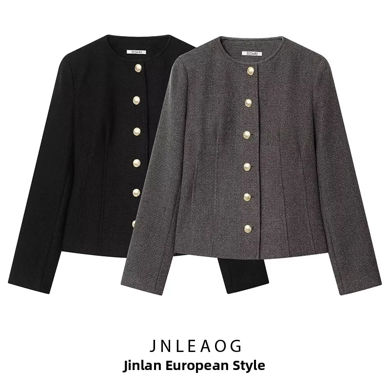 JNLEAOG Women's Slim Fit Suit Jacket round Neck Versatile Design Business Casual Long Sleeve Polyester Autumn New Arrival