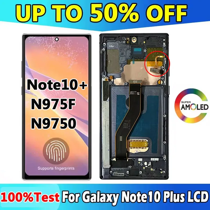 

AMOLED for Note10 Plus 5G LCD for Galaxy Note10+ 5G N975F N976F LCD Display Touch Screen with Frame Support S Pen Fingerprints