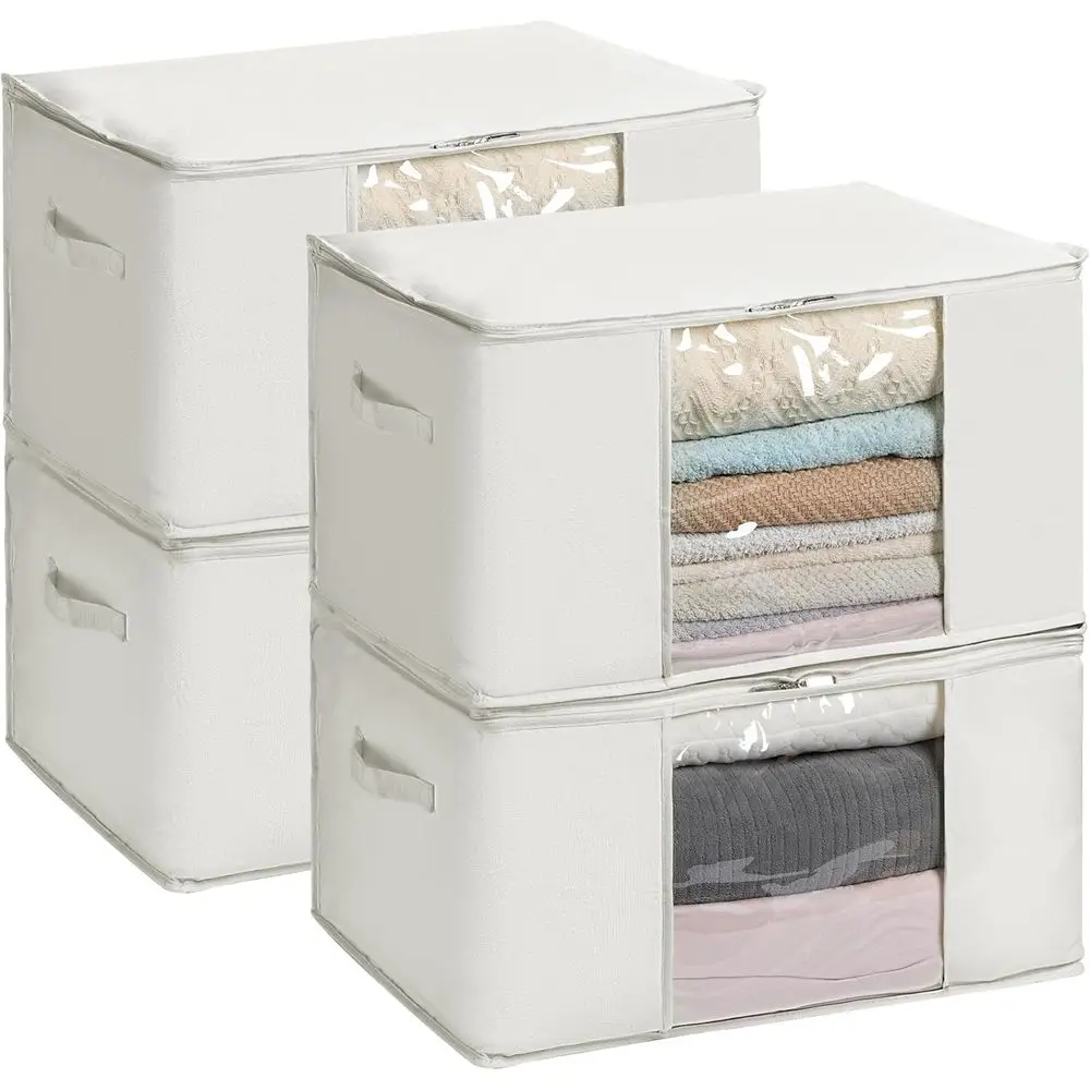 

Большие сумки для хранения с застежкой-молнией, прозрачным окном, из смесовой хлопковой ткани, набор из 4 штук, бежевые, 23.6x15.7x13.8 дюймов