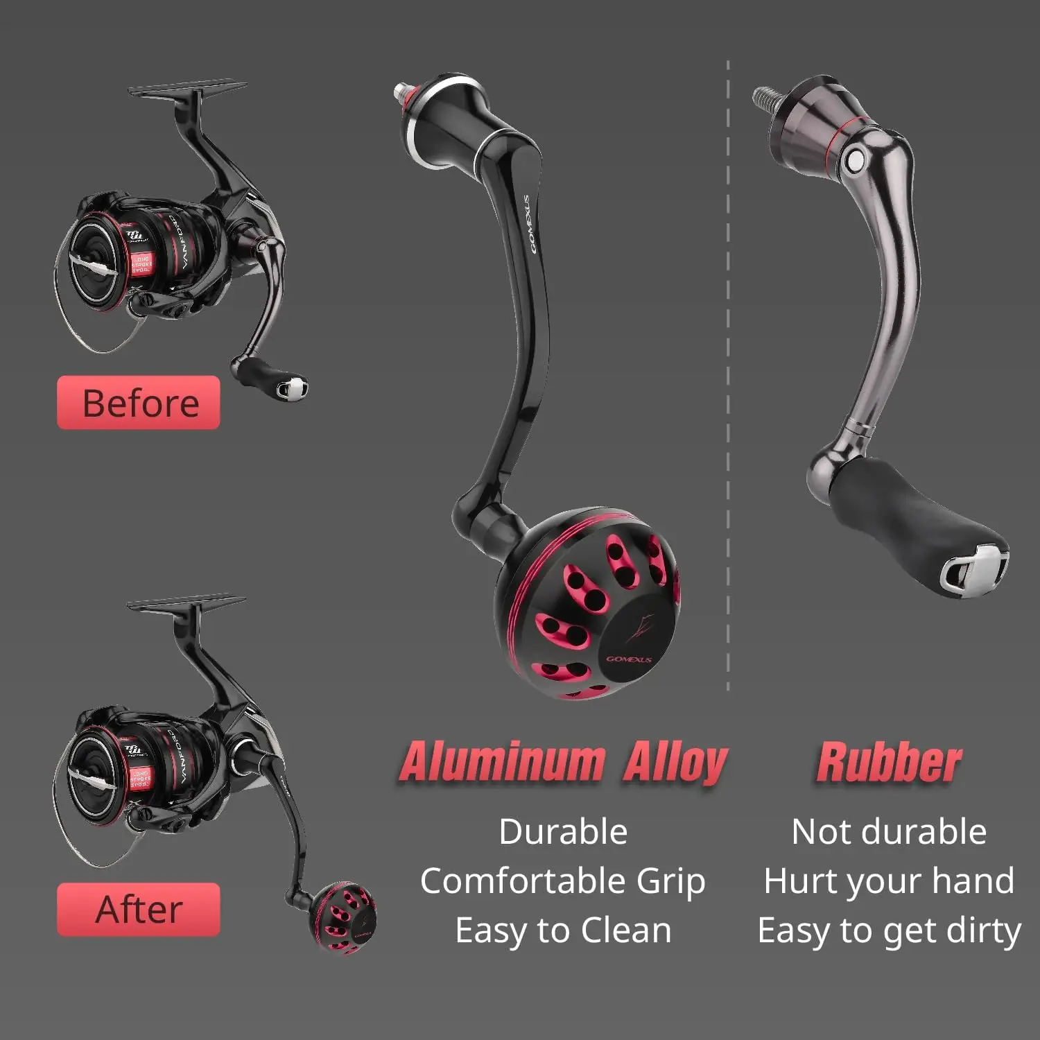 GOMEXUS Power Handle for Shimano Stradic FL FM Stella Vanford Vanquish Nasci Twinpower 1000-5000 Spinning Reel Handle