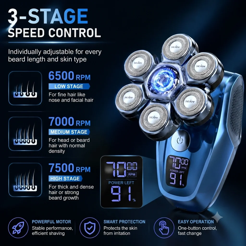 7D Head Shavers for Bald Men,5-in-1 Shaving Grooming Kit for Balder,Wet or Dry Electric Razor,LED Display/Type-C Charge Precision Blades Hair Clippers