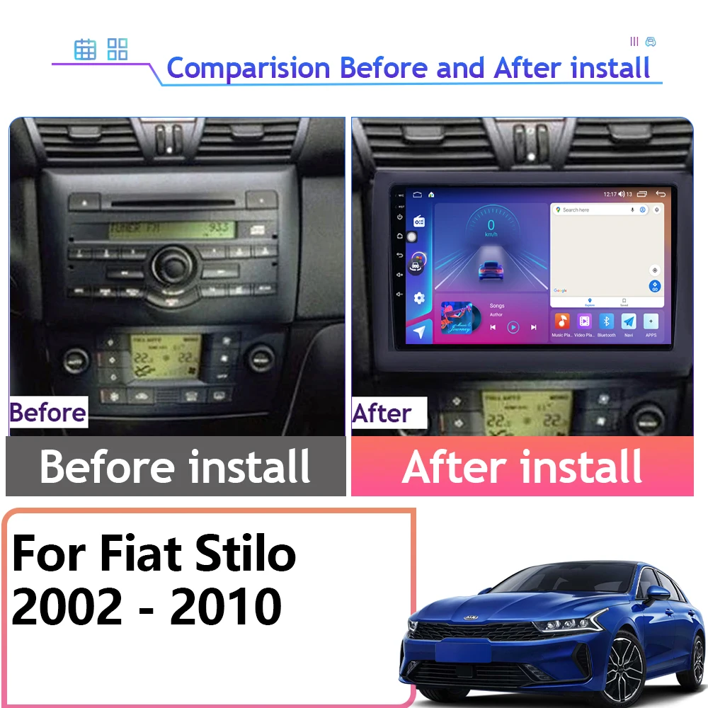 Car AutoRadio Multimedia Video Monitor Player For Fiat Stilo 2002 - 2010 Android Navigation GPS Touchscreen Receiver Audio Dash