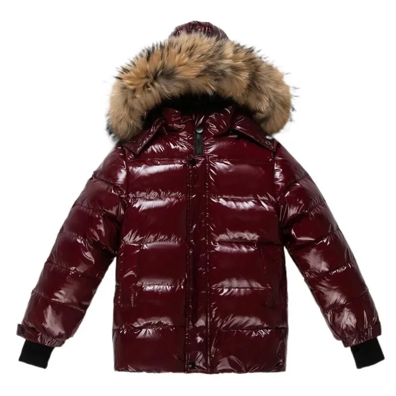 2024 Children Boy Winter Down Jacket Real Fur Waterproof Shiny Girl Winter Coat 1-14 Year Kids Teenager Outerwear Toddler Outfit