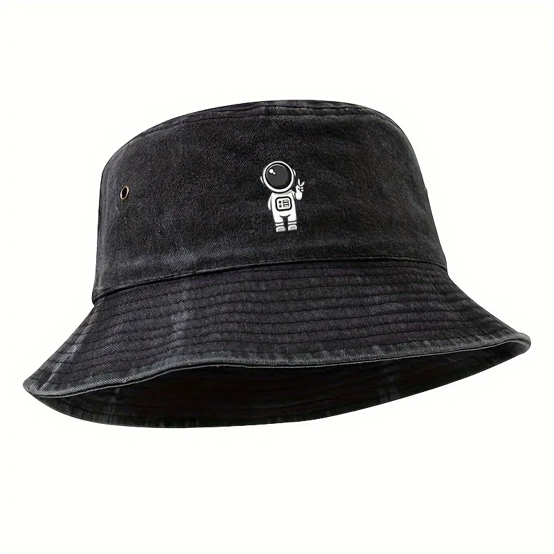 MAKEFGE Men's Fashionable Astronaut Cartoon Bucket Hat - Soft Top, Sun Protection, Casual Outdoor Sports Cap
