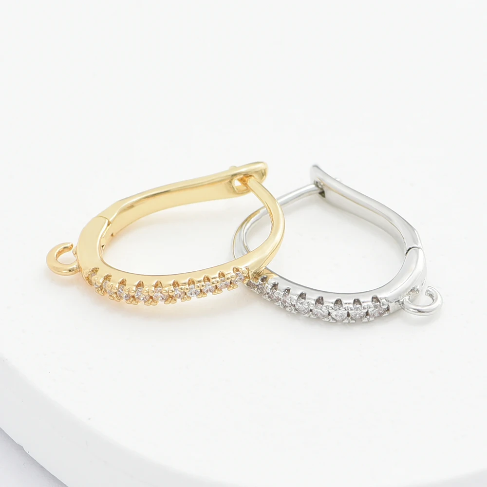 1 Pair DIY Earwire Fixtures 18K Gold/ Rhodium Plated With Zircon Accessories For Handmade Women\'s Earring Hooks Clasps Making