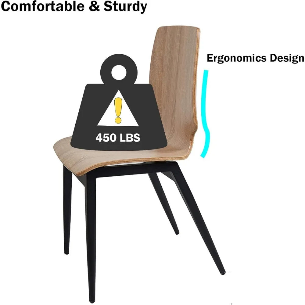 طقم كراسي طعام خشبية للمطبخ مكون من 4 قطع مع مقعد من الخشب وأرجل معدنية، كرسي جانبي داخلي حديث لمنتصف المزرعة
