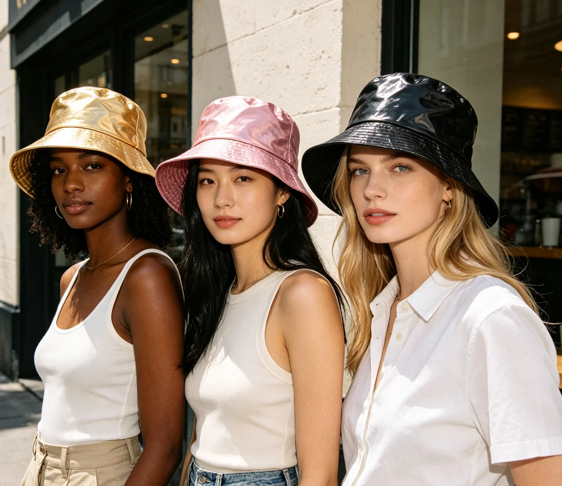 Fashion Bucket Hat for Men And Women PU Leather Waterproof Rain Cap with Wide Brim UV Protection Fishmen Style