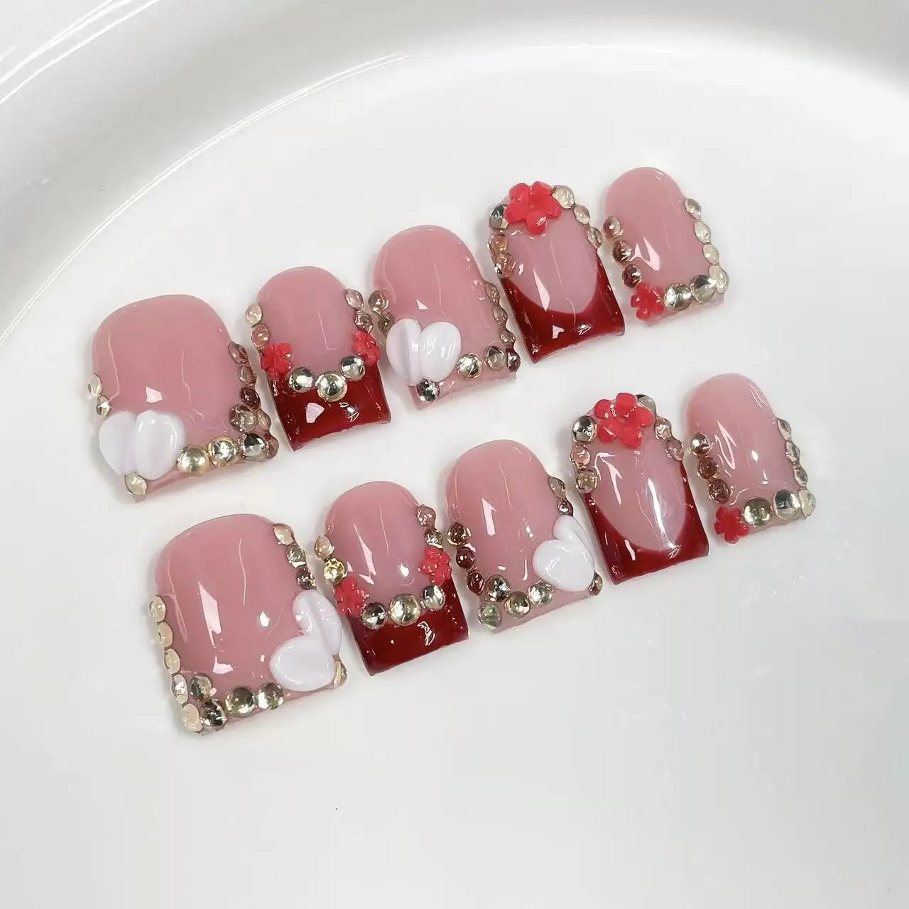 10 Stück Hochwertiger, süßer und eleganter Stil, handgemalte dreidimensionale Muster, glitzernde Strassverzierungen, handgefertigt – Detail 7