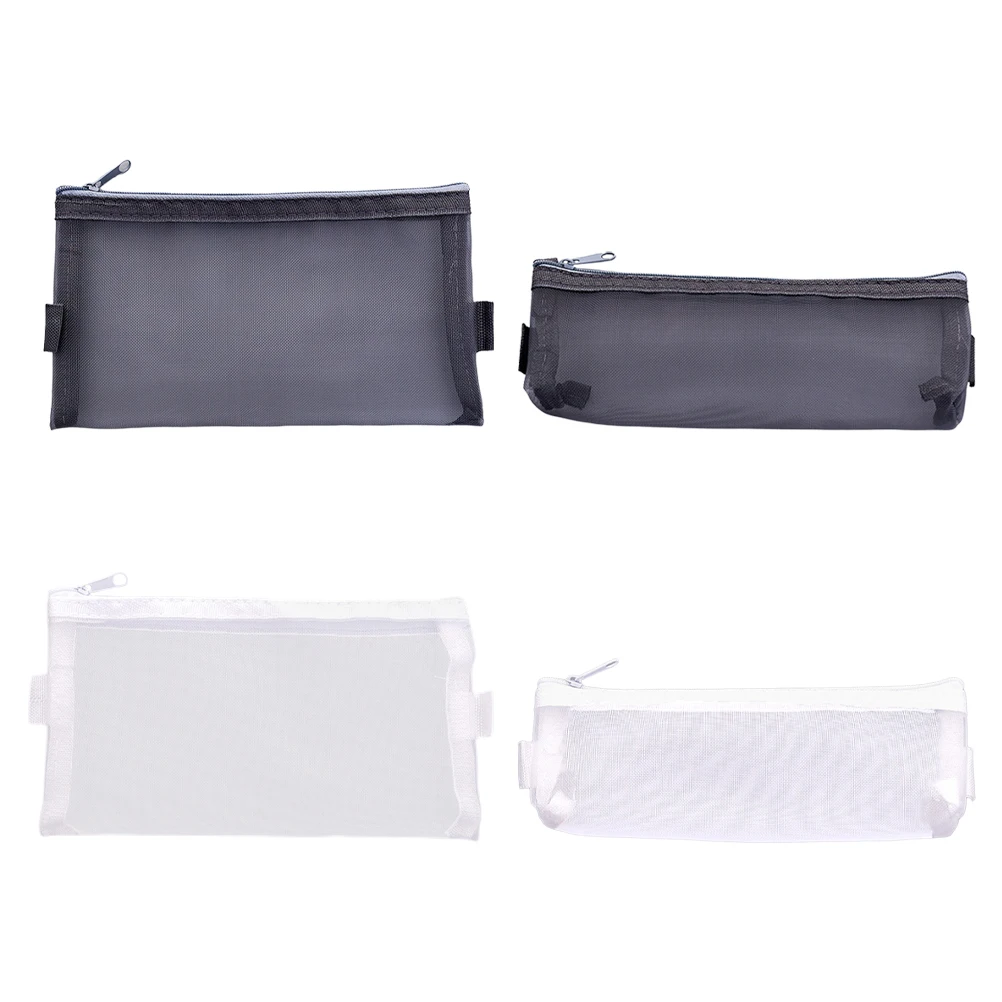 

4pcs Mesh Pencil Case Large Capacity Transparent Gauze Pen Bag Black White Zipper School Supplies Stationery Organizer Storage