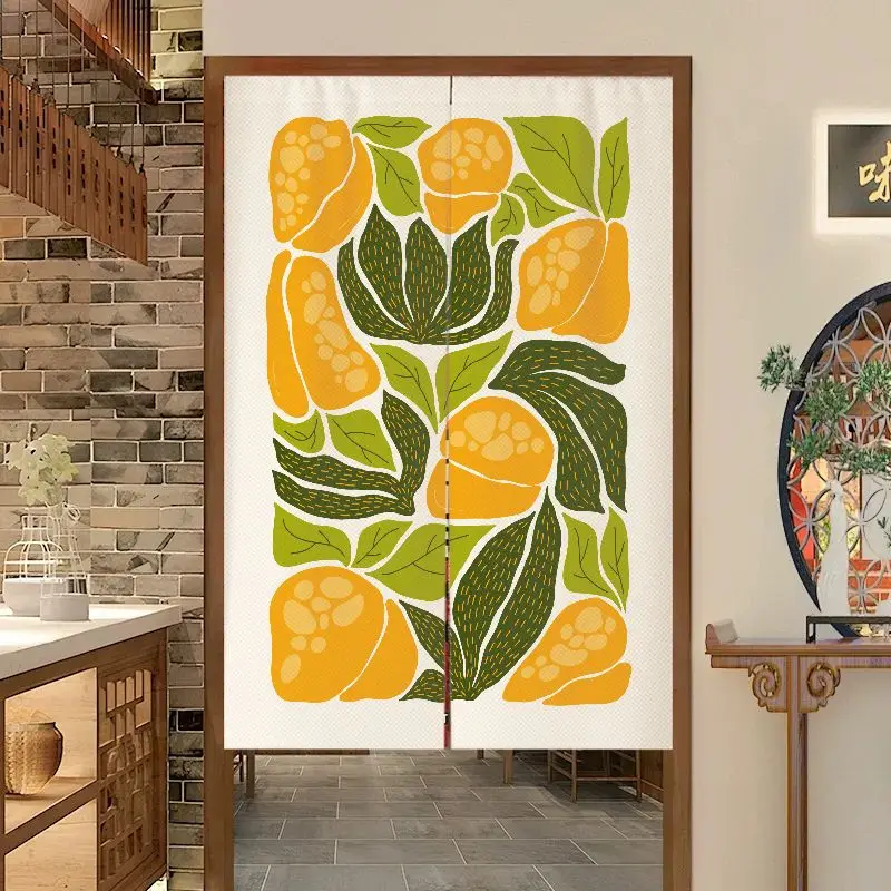 VIKAMA Abstract Fruit Japanese Door Curtain, Simple Aesthetic Noren, Minimalist Kitchen Bedroom Partition Curtain Home Decor